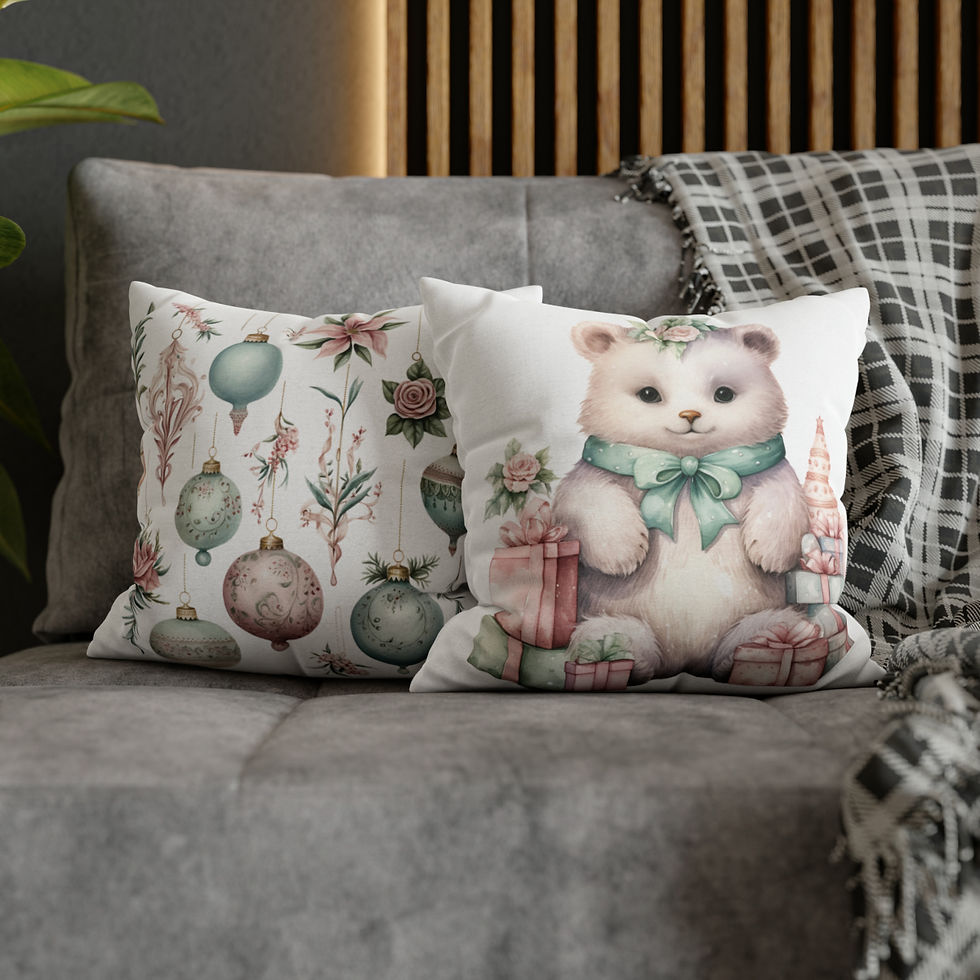 Thumbnail: Shabby Christmas Throw Pillow cover Victorian Bear Pink Nursery Holiday Decor