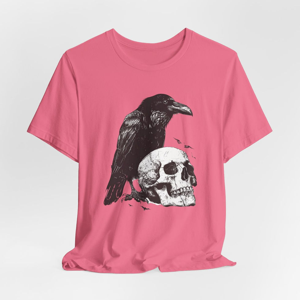 Thumbnail: Witchy T-Shirt Black Raven & Skull Art Tee Esoteric Expressive Halloween Gifts