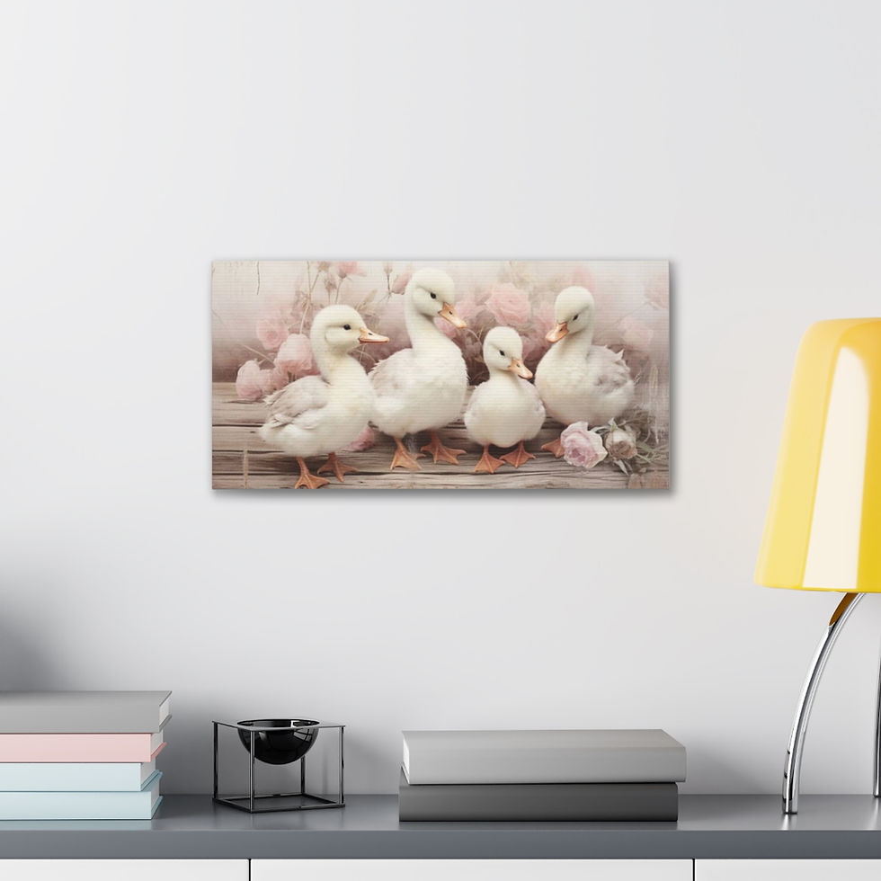 Thumbnail: Shabby French Country Decor Canvas Art Vintage Farmhouse Cottage Ducks Flowers