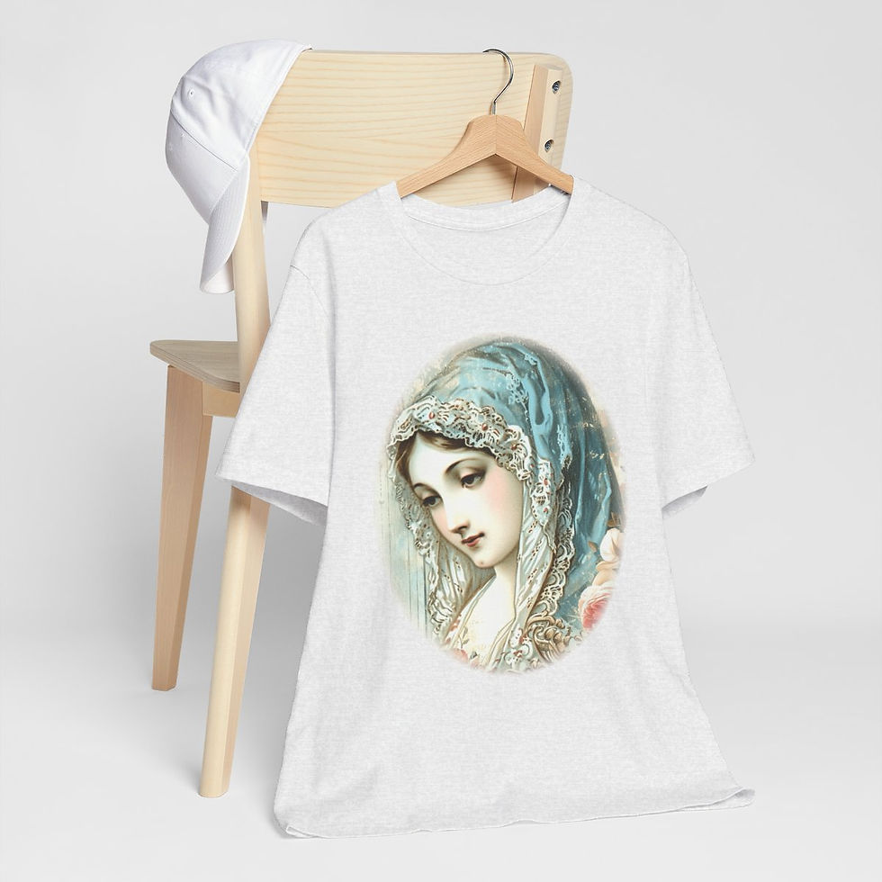 Thumbnail: Shabby Virgin Mary T-Shirt Ave Maria Religious Faith Art Tee Catholic Gifts
