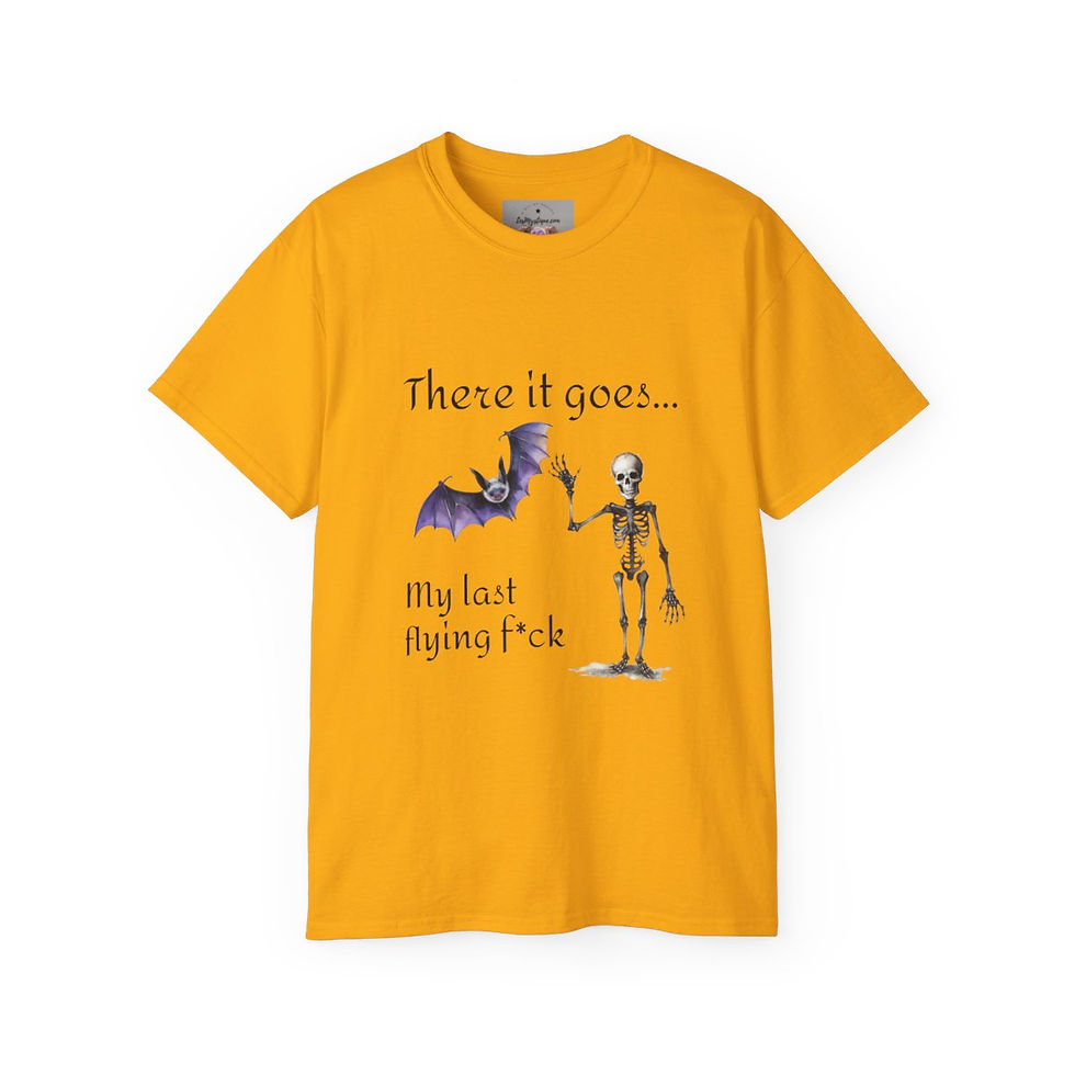 Thumbnail: Sarcastic T-shirt Skeleton and Bat Cotton Last flying f*ck Unisex Halloween Tee
