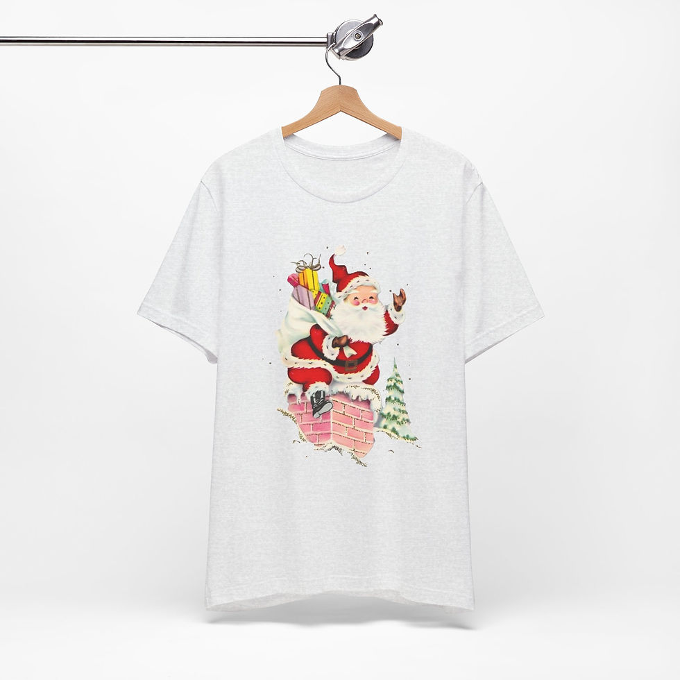 Thumbnail: Retro Santa T-Shirt Going Down Chimney Christmas Vintage Art Tee Holiday Apparel