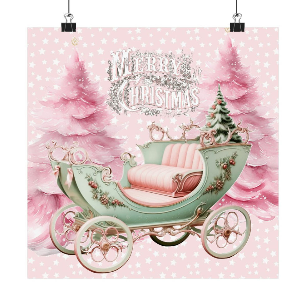 Thumbnail: Shabby Victorian Christmas Art Print Pastel Pink Green Retro Holiday wall Decor