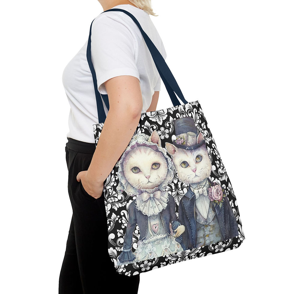 Thumbnail: Artistic Cat Tote Bag Shabby Victorian Bonnet Top Hat Mr. & Mrs. Cat Lover Gifts