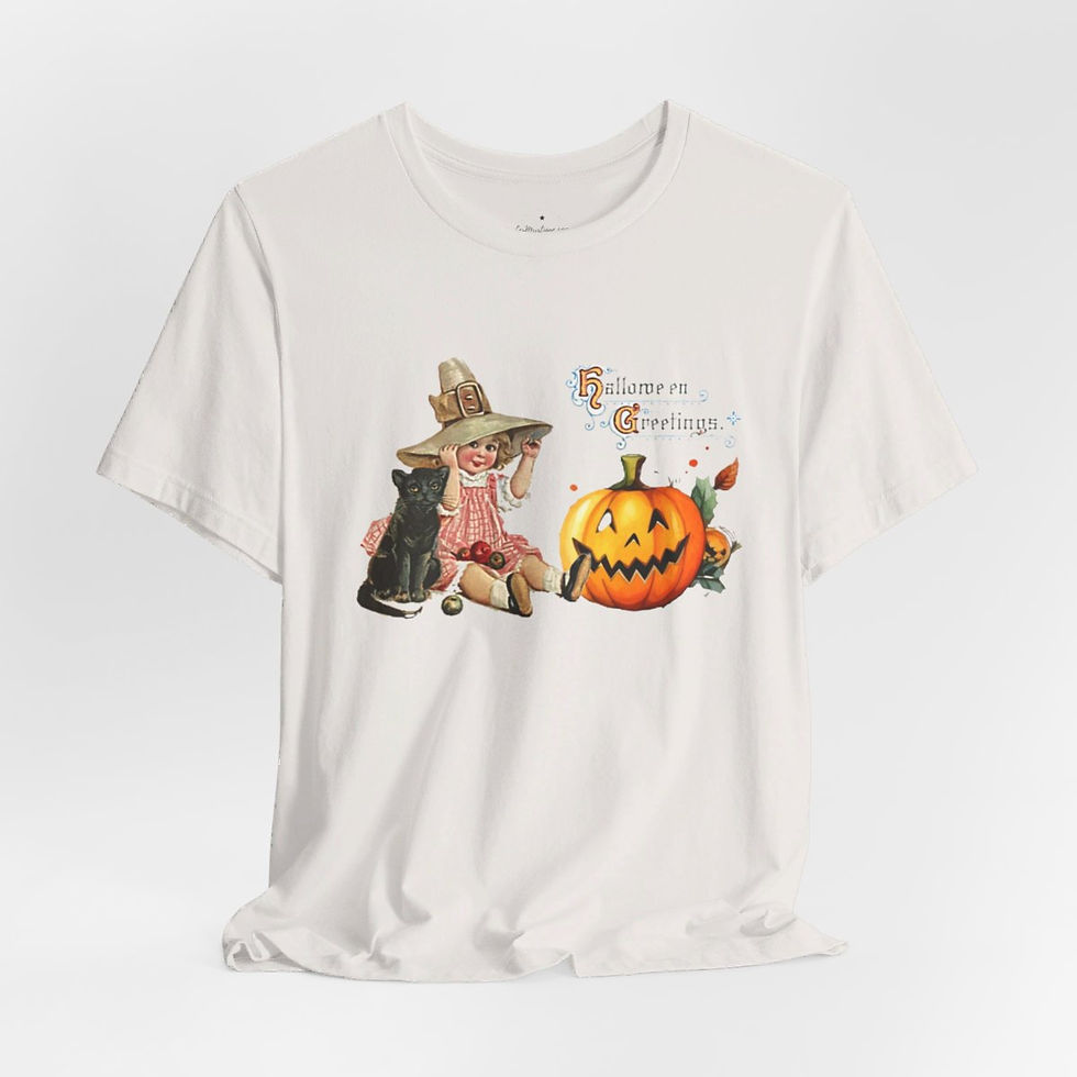 Thumbnail: Vintage Halloween T-Shirt Witch Black Cat Pumpkin Retro Art Tee Trendy Apparel