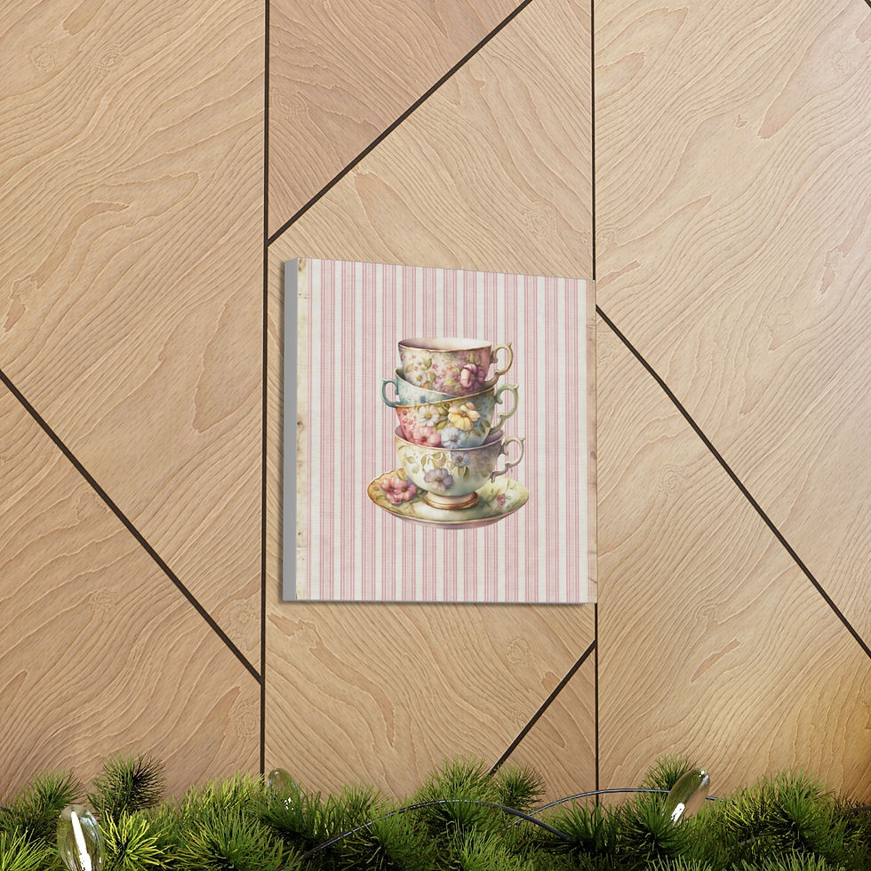 Thumbnail: Shabby Chic Teacups Canvas Art Print Victorian Tea Floral Pastel French Country 