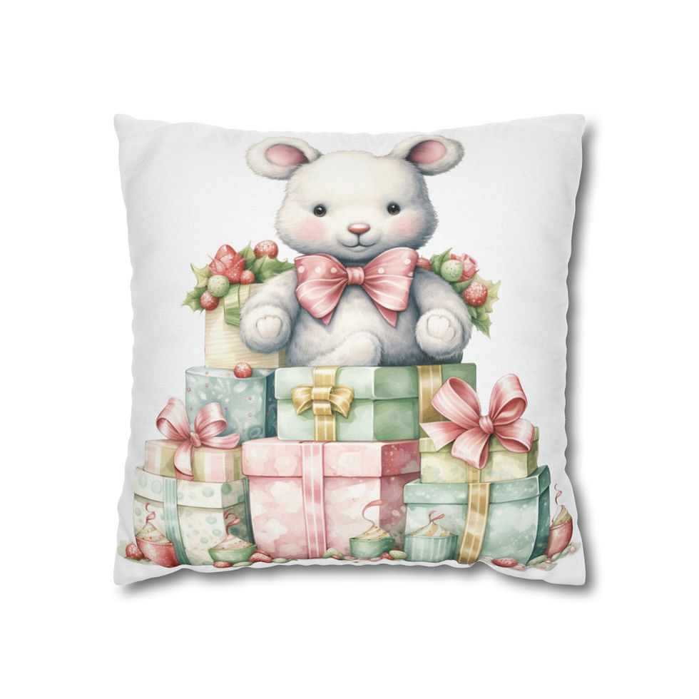 Thumbnail: Shabby Christmas Throw Pillow cover Victorian Bear Pink Nursery Holiday Decor