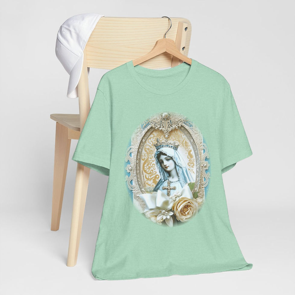 Thumbnail: Shabby Virgin Mary T-Shirt Ave Maria Religious Faith Art Tee Catholic Gifts