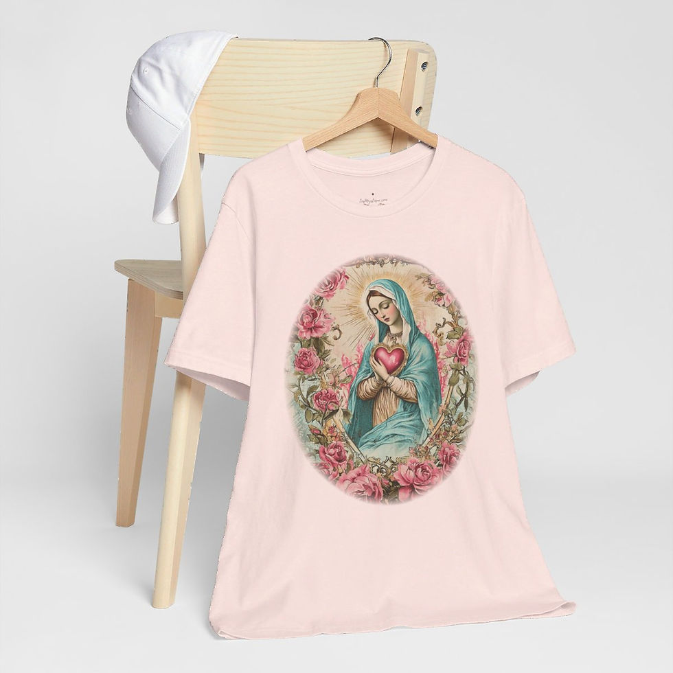 Thumbnail: Virgin Mary T-Shirt Shabby Mother Mary Immaculate Heart Catholic Art Tee