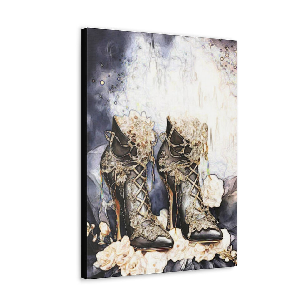 Thumbnail: Canvas Art Roses Black Shoes Witchy Fashion Print Distressed Artistic Decor 