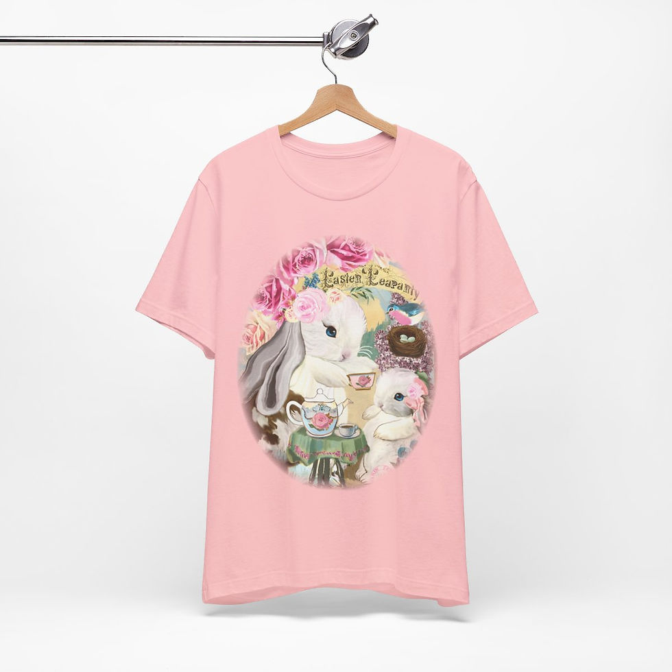 Thumbnail: Shabby T-Shirt Bunny having Tea Pink Roses Chic Art Tee Artistic Apparel & Gifts