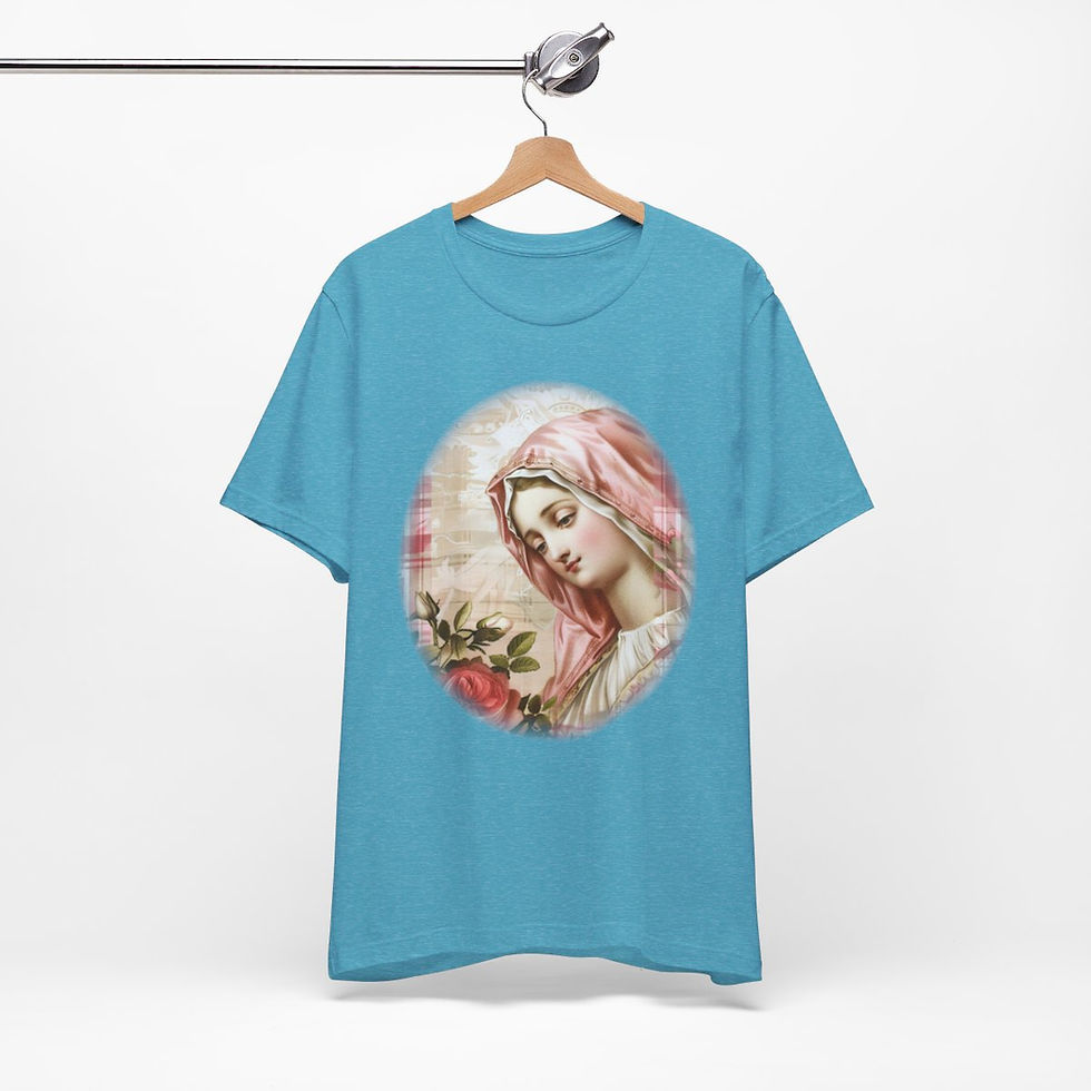 Thumbnail: Shabby Virgin Mary T-Shirt Ave Maria Religious Faith Art Tee Catholic Gifts