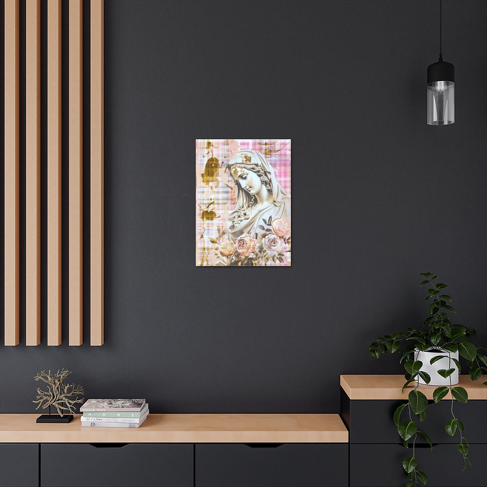 Thumbnail: Shabby Virgin Mary Canvas Art Vintage Pink Pastel French Country Wall Decor 