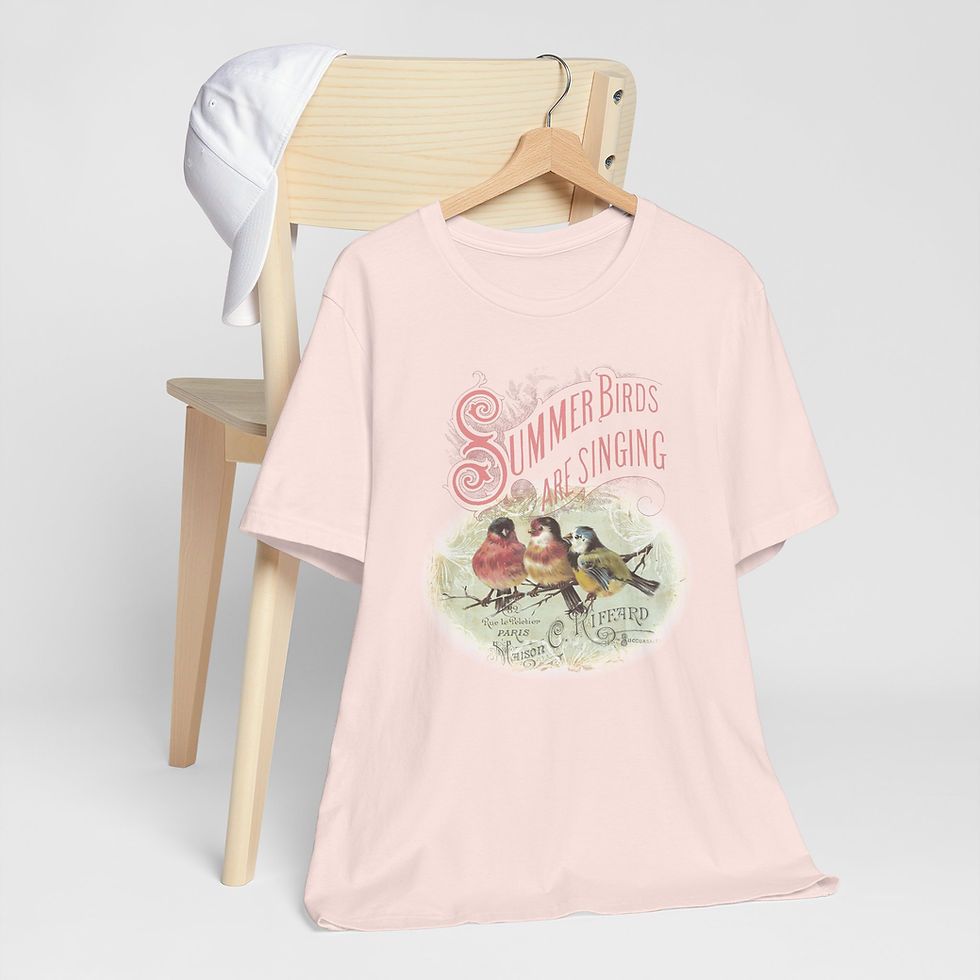 Thumbnail: Summer Birds Singing T-Shirt Shabby Victorian Art Tee Trendy Artistic Apparel