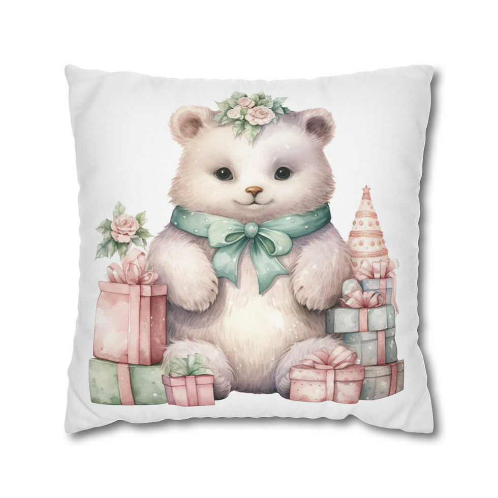 Thumbnail: Shabby Christmas Throw Pillow cover Victorian Bear Pink Nursery Holiday Decor