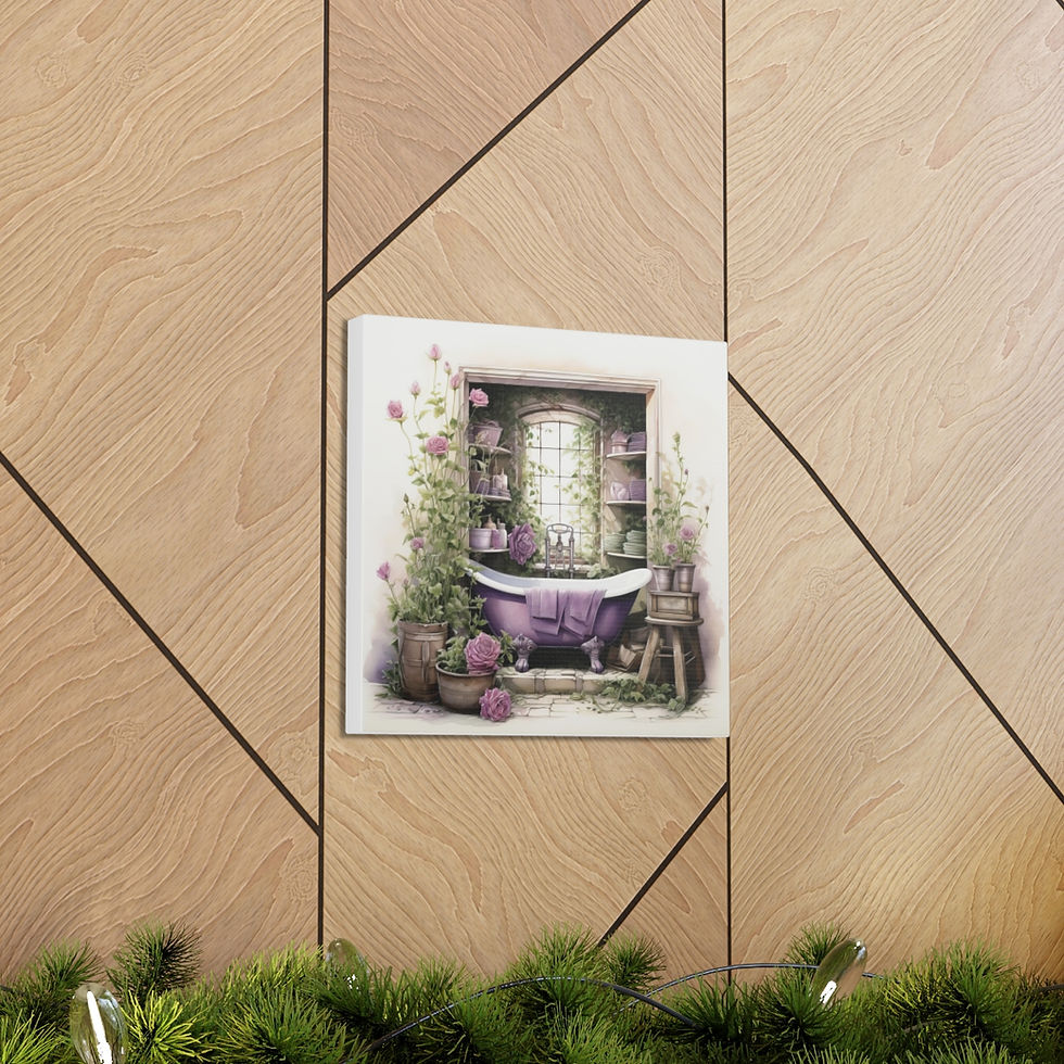 Thumbnail: Vintage Bathroom Art Victorian Tub Purple Roses French Country Canvas Print
