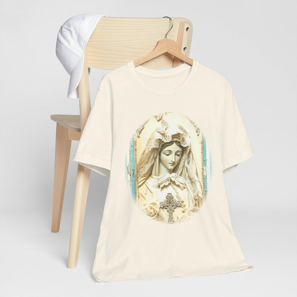 Thumbnail: Shabby Virgin Mary T-Shirt Ave Maria Religious Faith Art Tee Catholic Gifts