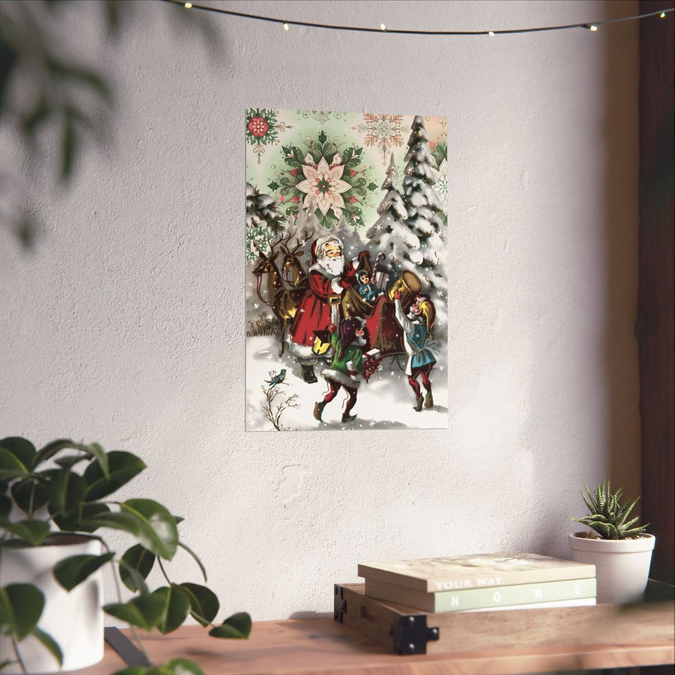 Thumbnail: Vintage Santa Christmas Art Print Christmas Eve Elf Sleigh retro Holiday Decor 