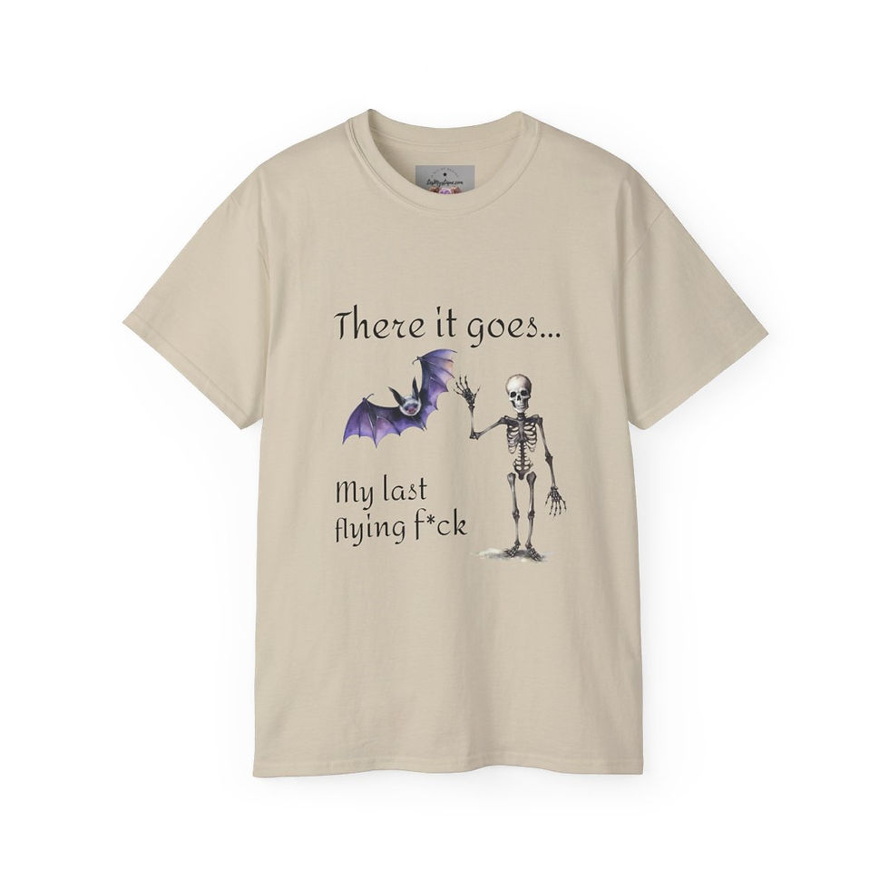Thumbnail: Sarcastic T-shirt Skeleton and Bat Cotton Last flying f*ck Unisex Halloween Tee