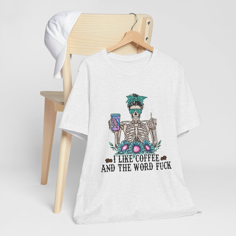 Thumbnail: Coffee Theme T-Shirt Skeleton Wearable Art Trendy Adult Apparel Artistic Gifts
