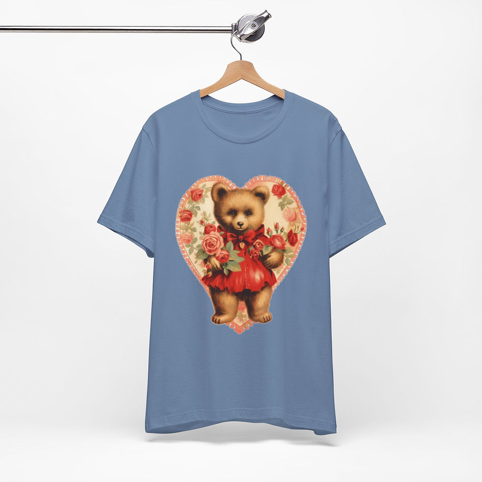 Thumbnail: Shabby Bear T-Shirt Roses and Hearts Valentine's Day Artistic Bear Lover Gift 