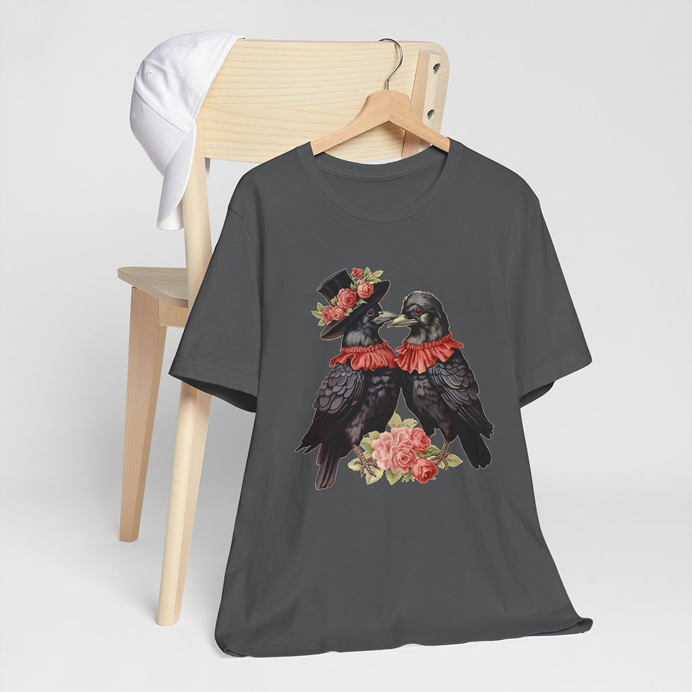 Thumbnail: Crow Couple T-Shirt Roses and Romance Valentine's Day Artistic Crow Lover Gift 