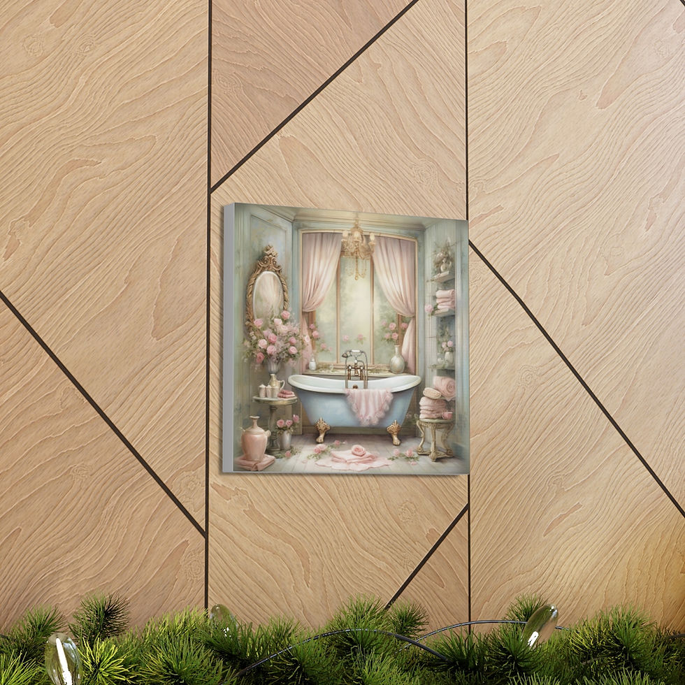 Thumbnail: Shabby Bathroom Art Victorian Tub Pink Roses French Country Canvas Print Artwork