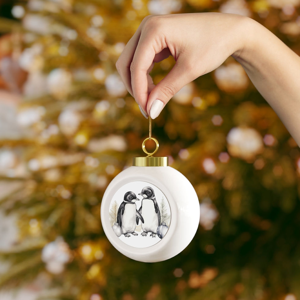 Thumbnail: Black & White Christmas Ornament Penguins Art Ornament Trendy Holiday Decor