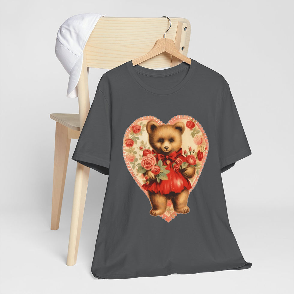 Thumbnail: Shabby Bear T-Shirt Roses and Hearts Valentine's Day Artistic Bear Lover Gift 