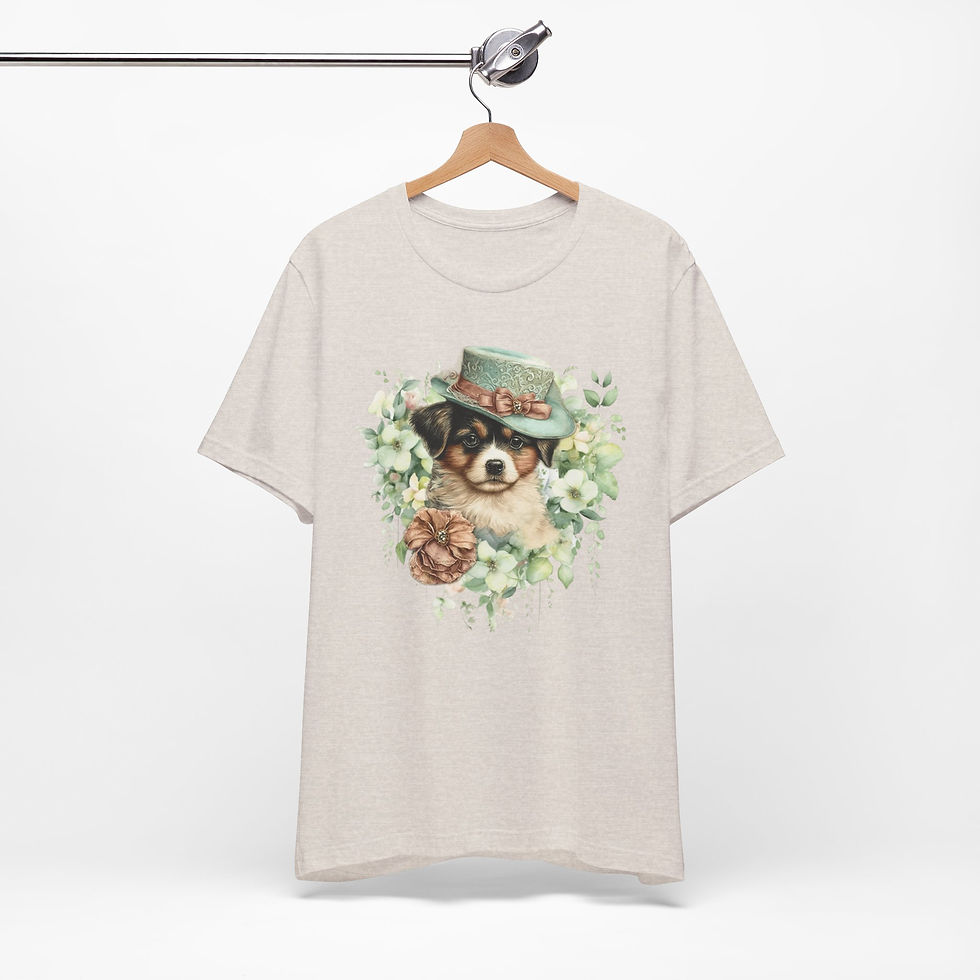 Thumbnail: Victorian Dog T-Shirt Shabby Dog in Hat with Flowers Artistic Gift Dog Lover Tee