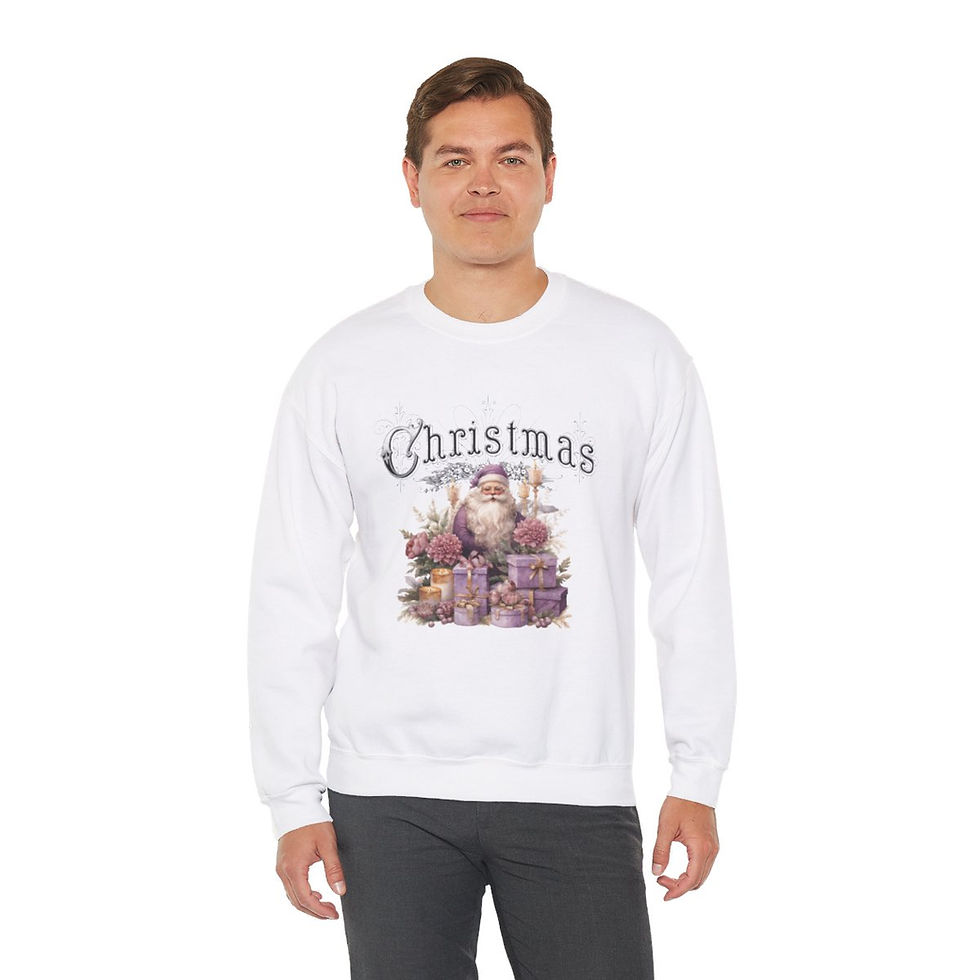 Thumbnail: Shabby Santa Claus Christmas Sweatshirt Pink Purple Wearable Art Holiday Shirt
