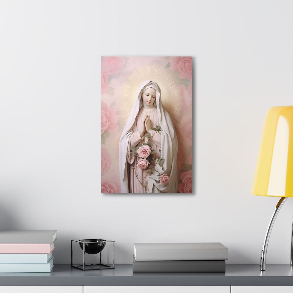 Thumbnail: Shabby Praying Virgin Mary Canvas Art Pink Roses French Print Religious Decor