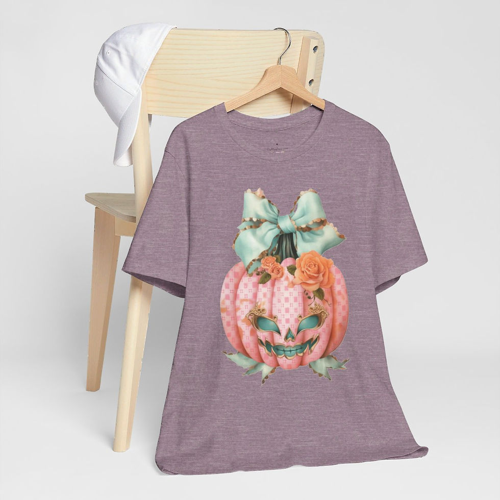 Thumbnail: Halloween T-Shirt Creepy Pink Pumpkin Shabby Roses Art Tee Trendy Apparel Gift