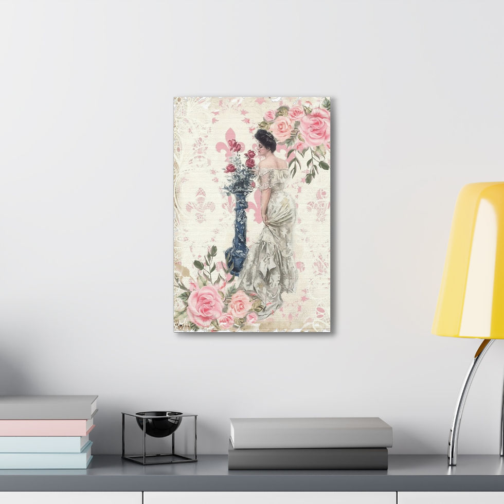 Thumbnail: Shabby French Cottage Art Canvas Beautiful Woman Canvas Print Pink roses