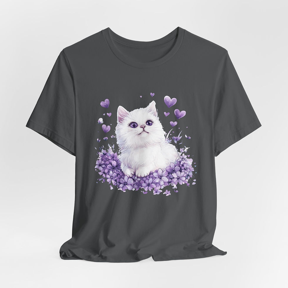 Thumbnail: Artistic Cat T-Shirt Shabby Purple Hearts & White Kitten Art Cute Cat Lover Gift