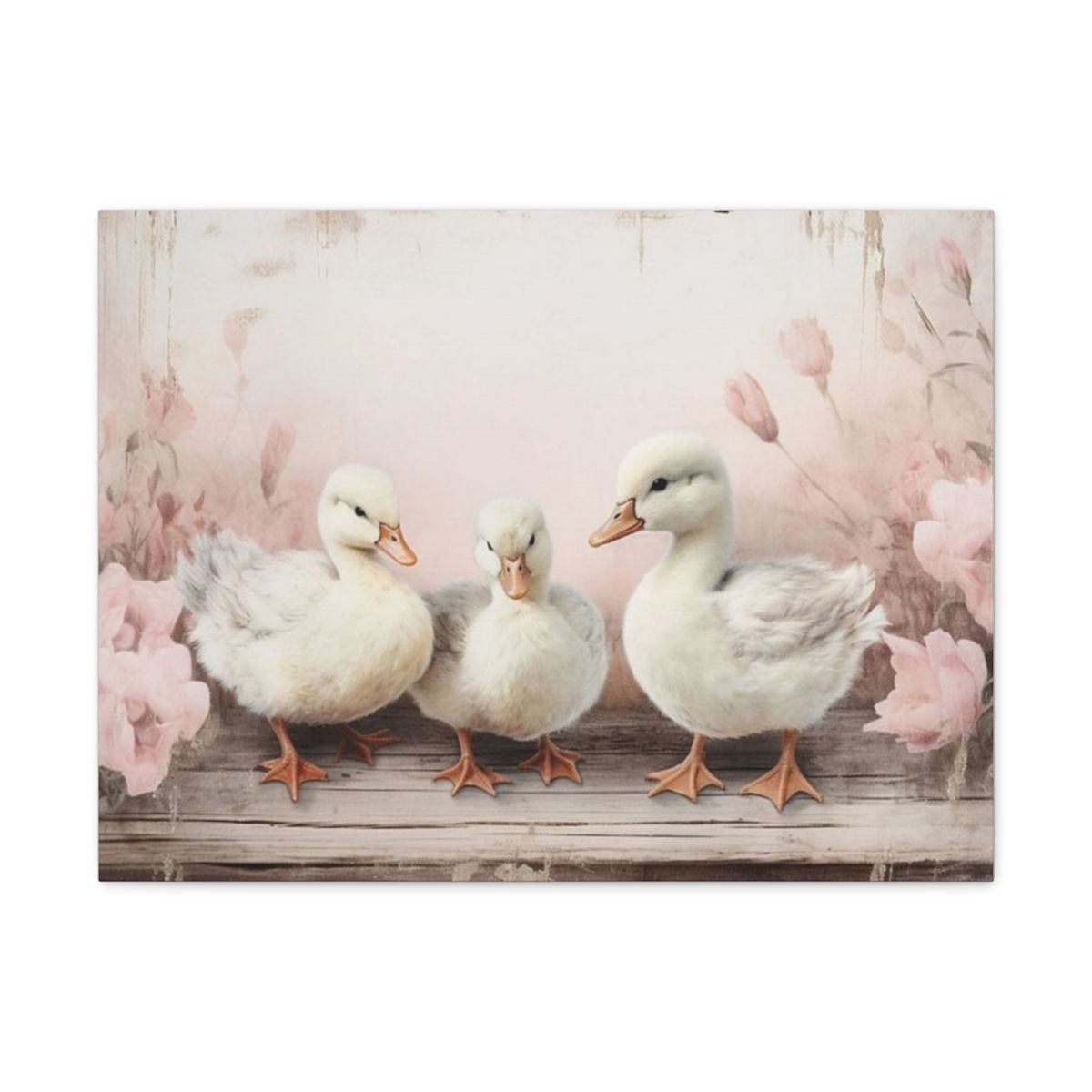 Shabby French Country Decor Canvas Art Vintage Farmhouse Cottage Ducks Flowers