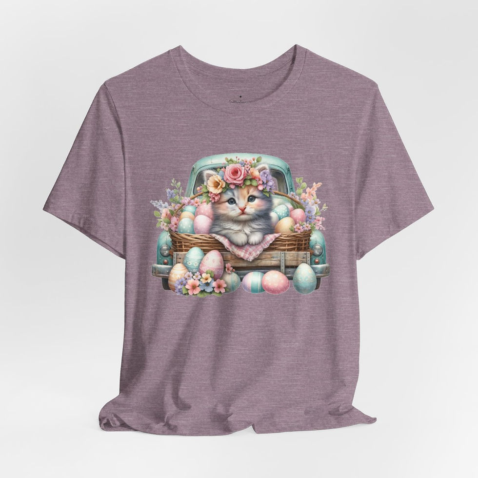 Thumbnail: Shabby Spring Kitty T-Shirt Pink Roses Eggs Cat Art Tee Trendy Cat Lover Gift