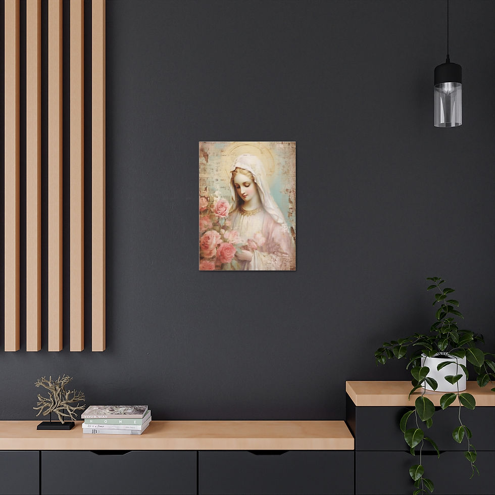 Thumbnail: Shabby Pink Virgin Mary Canvas Art Vintage Style Distressed Religious Wall Decor