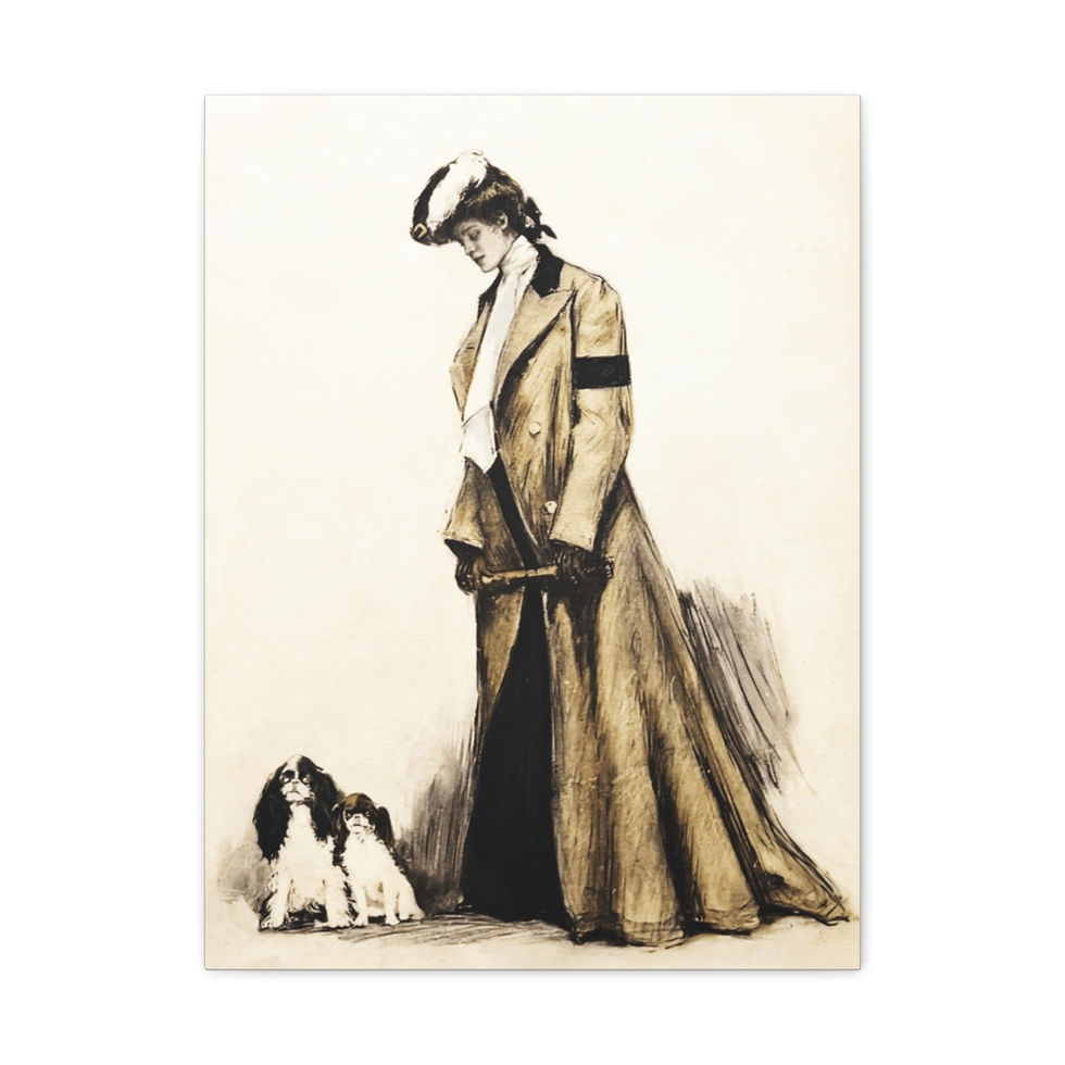 Thumbnail: Vintage Canvas Art Print Victorian Equestrian Woman with Dogs Harrison Fisher