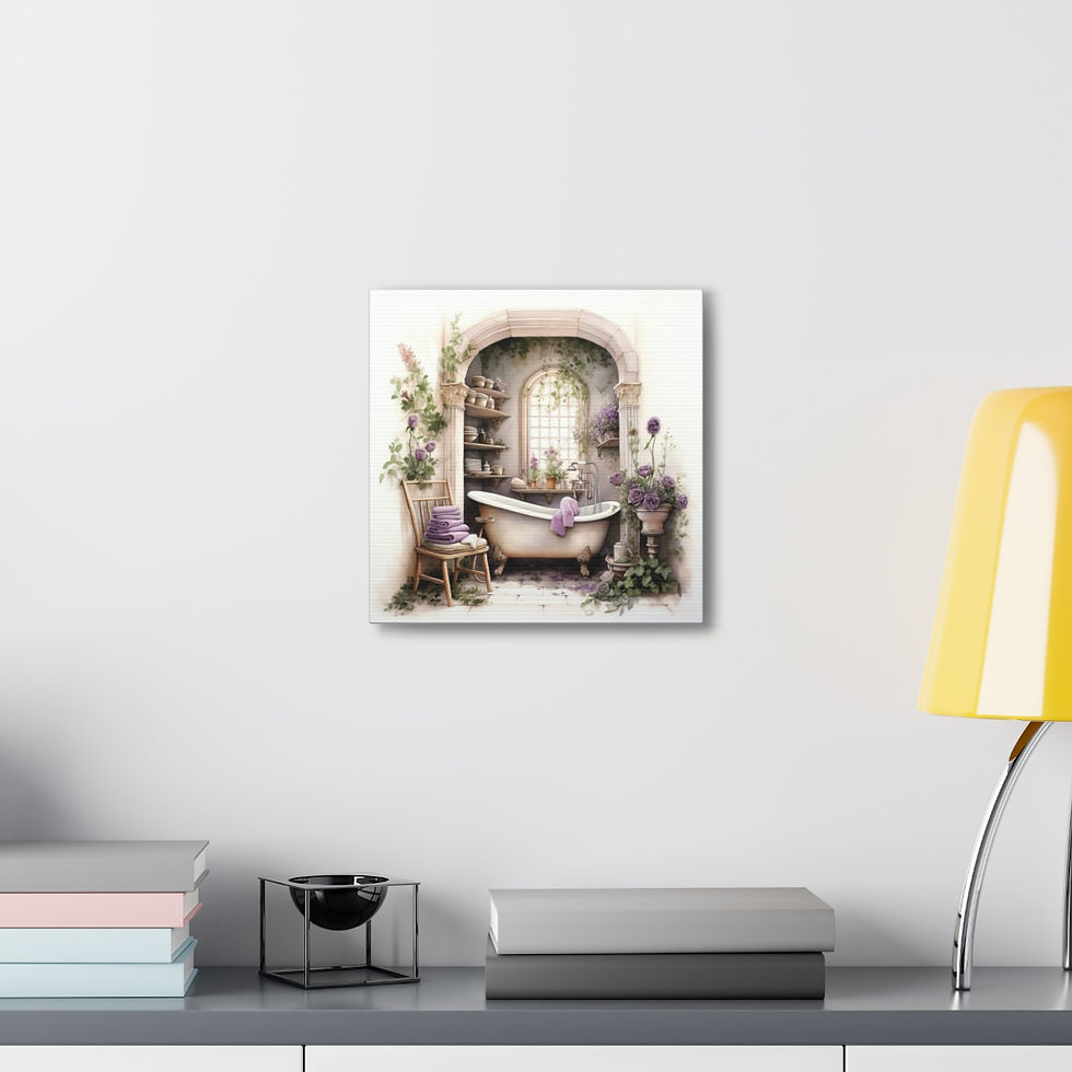 Thumbnail: Shabby Bathroom Art Victorian Tub Purple Roses French Country Canvas Print