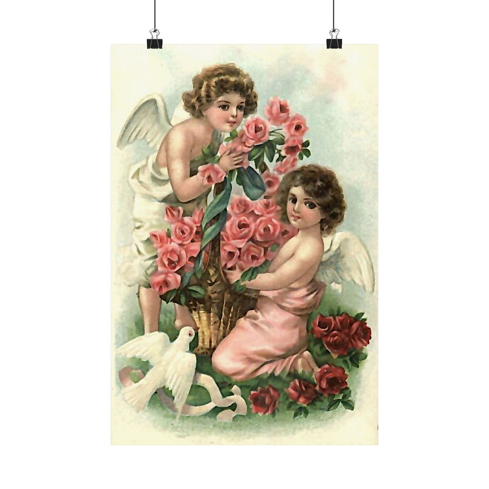 Thumbnail: Vintage Art Print Victorian Cherubs Shabby Roses Wall Hanging Romantic Decor