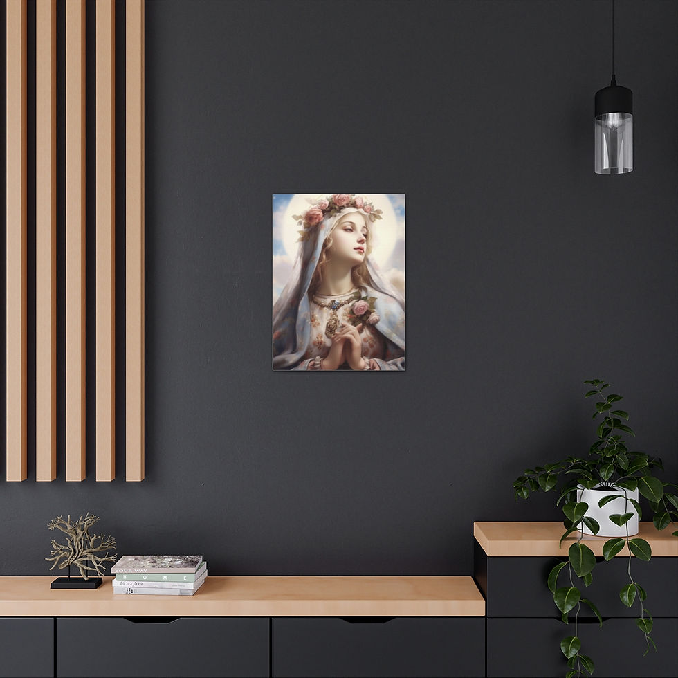Thumbnail: Shabby Praying Virgin Mary Canvas Art Pink Roses French Print Religious Decor