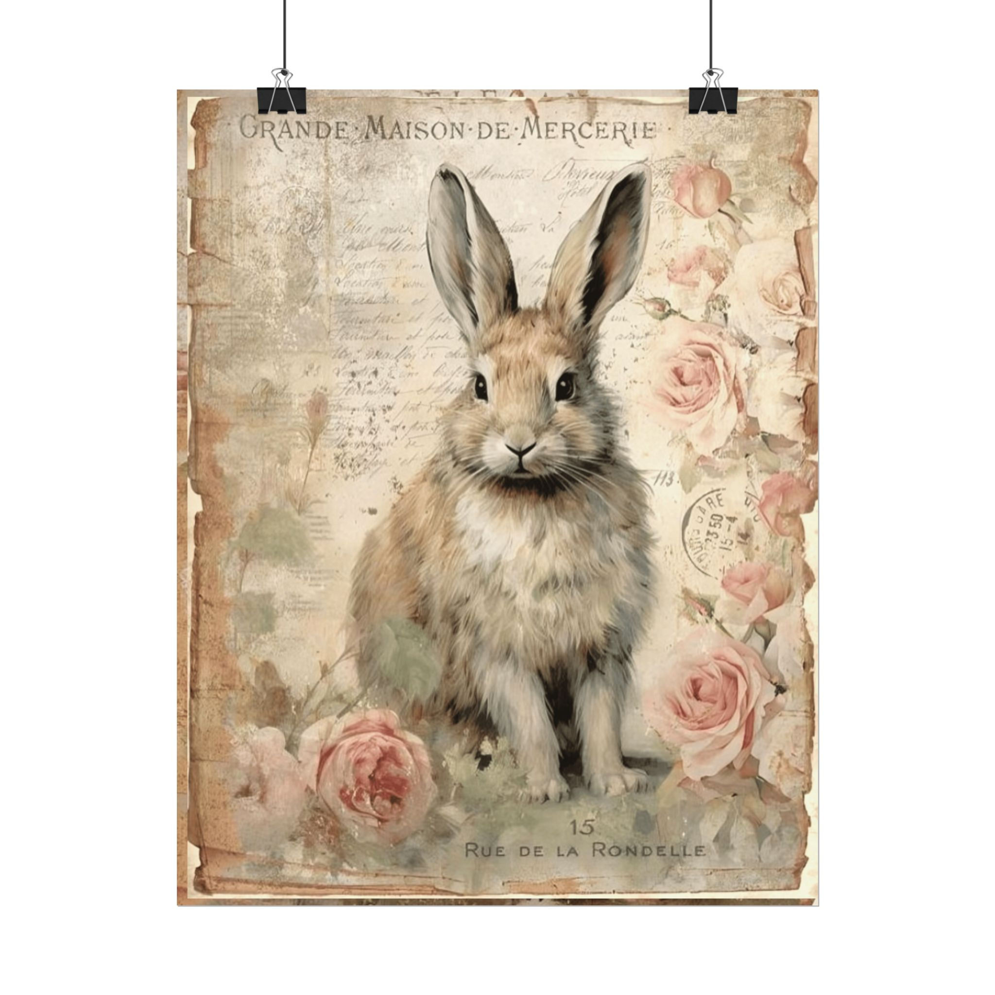 French Country Rabbit Print Vintage Bunny Art Shabby Cottage Giclee wall decor
