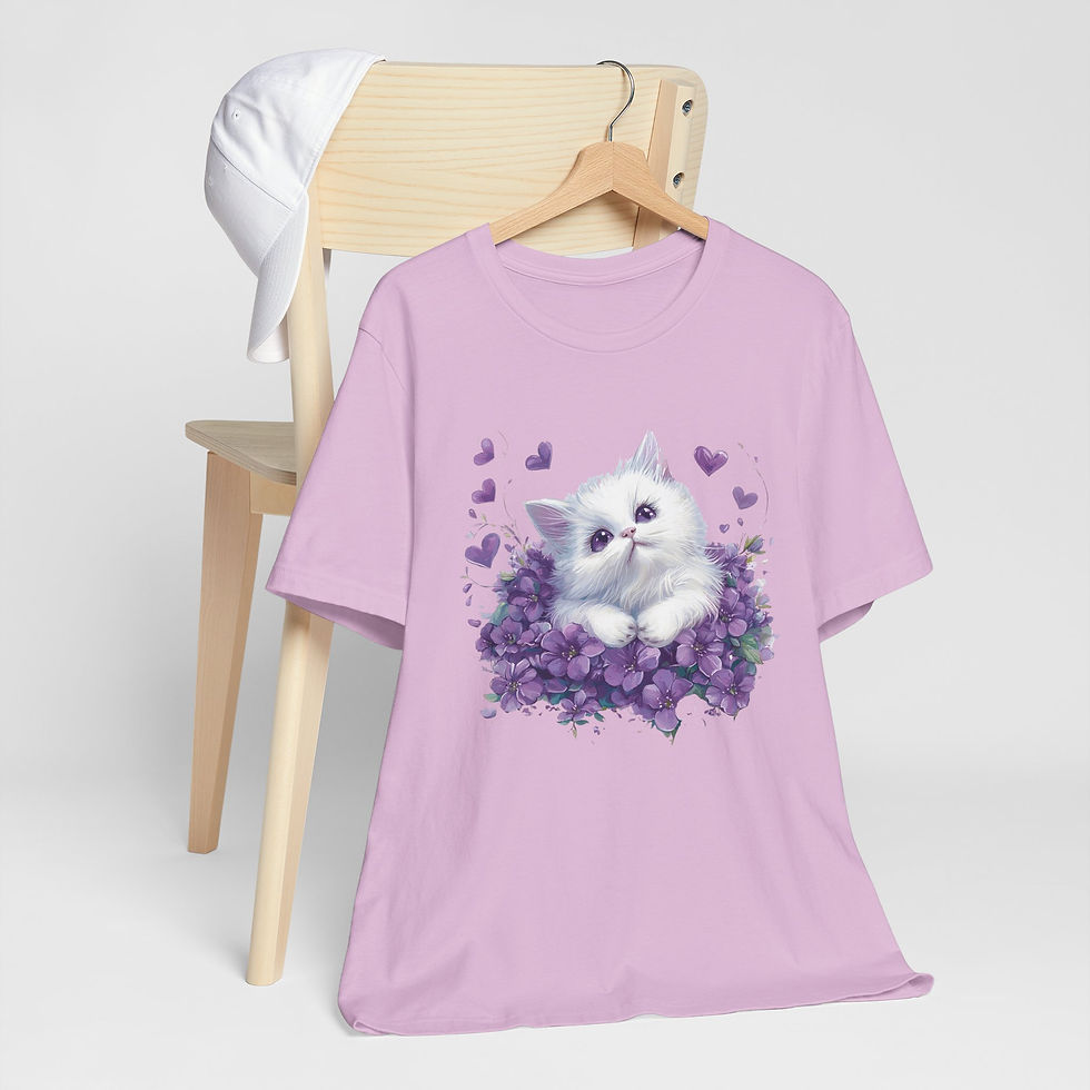 Thumbnail: Artistic Cat T-Shirt Shabby Purple Hearts & White Kitten Art Cute Cat Lover Gift
