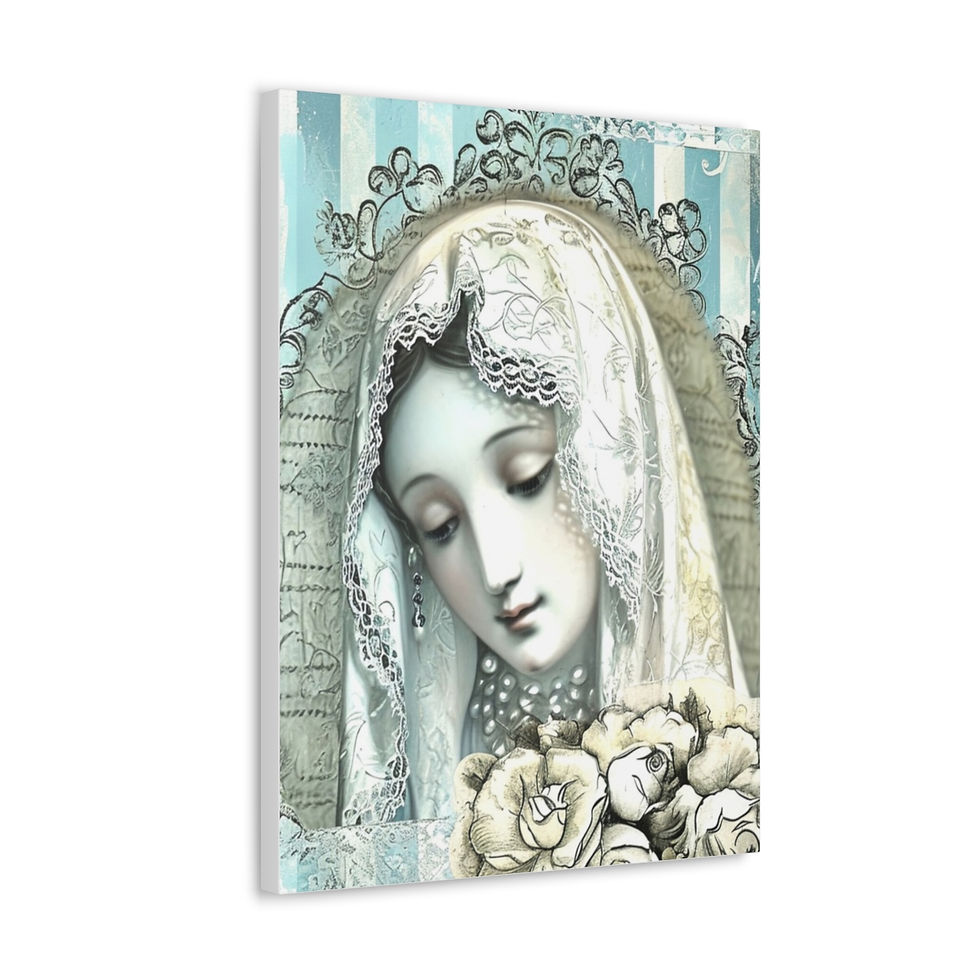 Thumbnail: Shabby Virgin Mary Canvas Art French Country Decor White Roses Religious Artwork