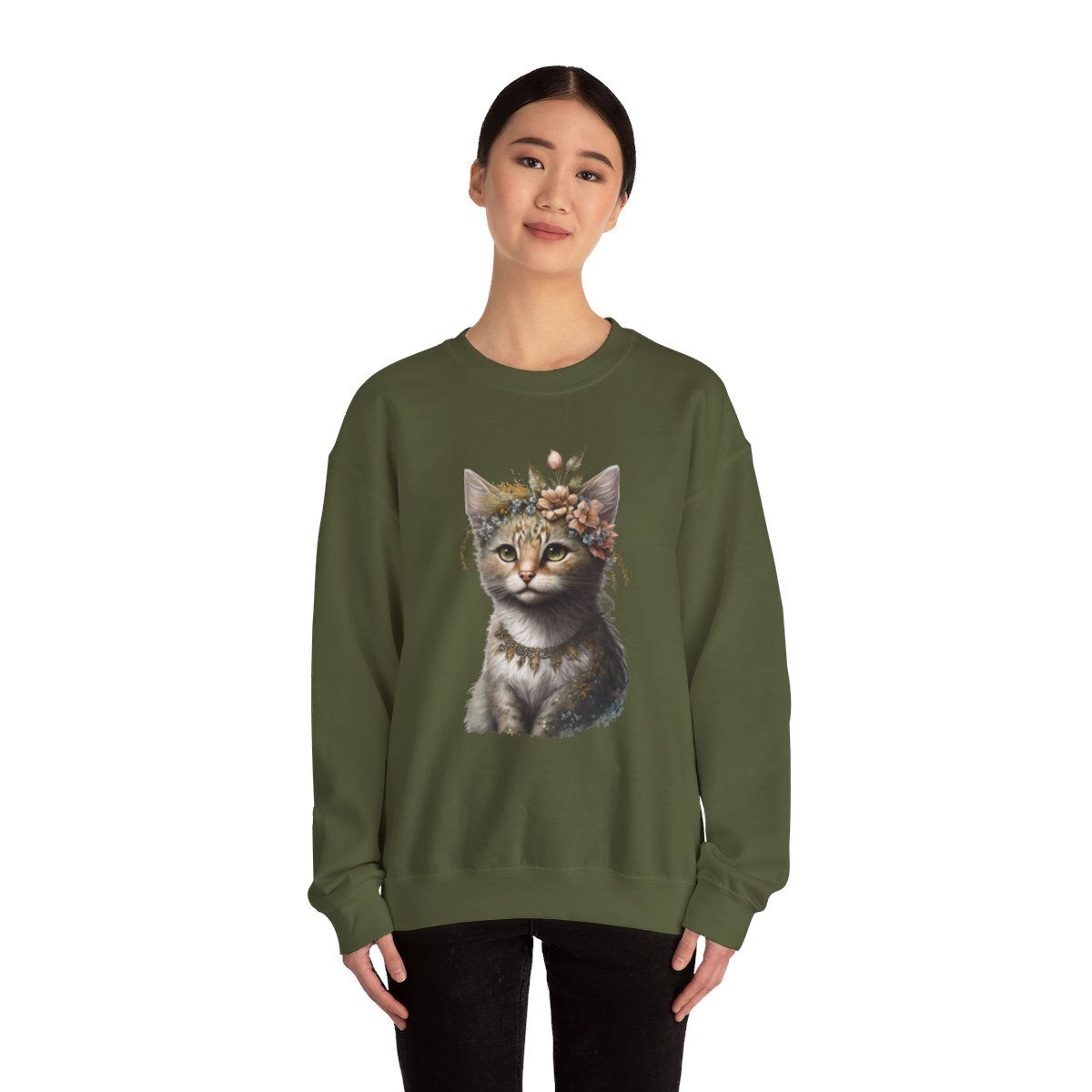 BOHO Kitten Sweatshirt Wearable Art Cat Lover Gifts Fall Apparel 