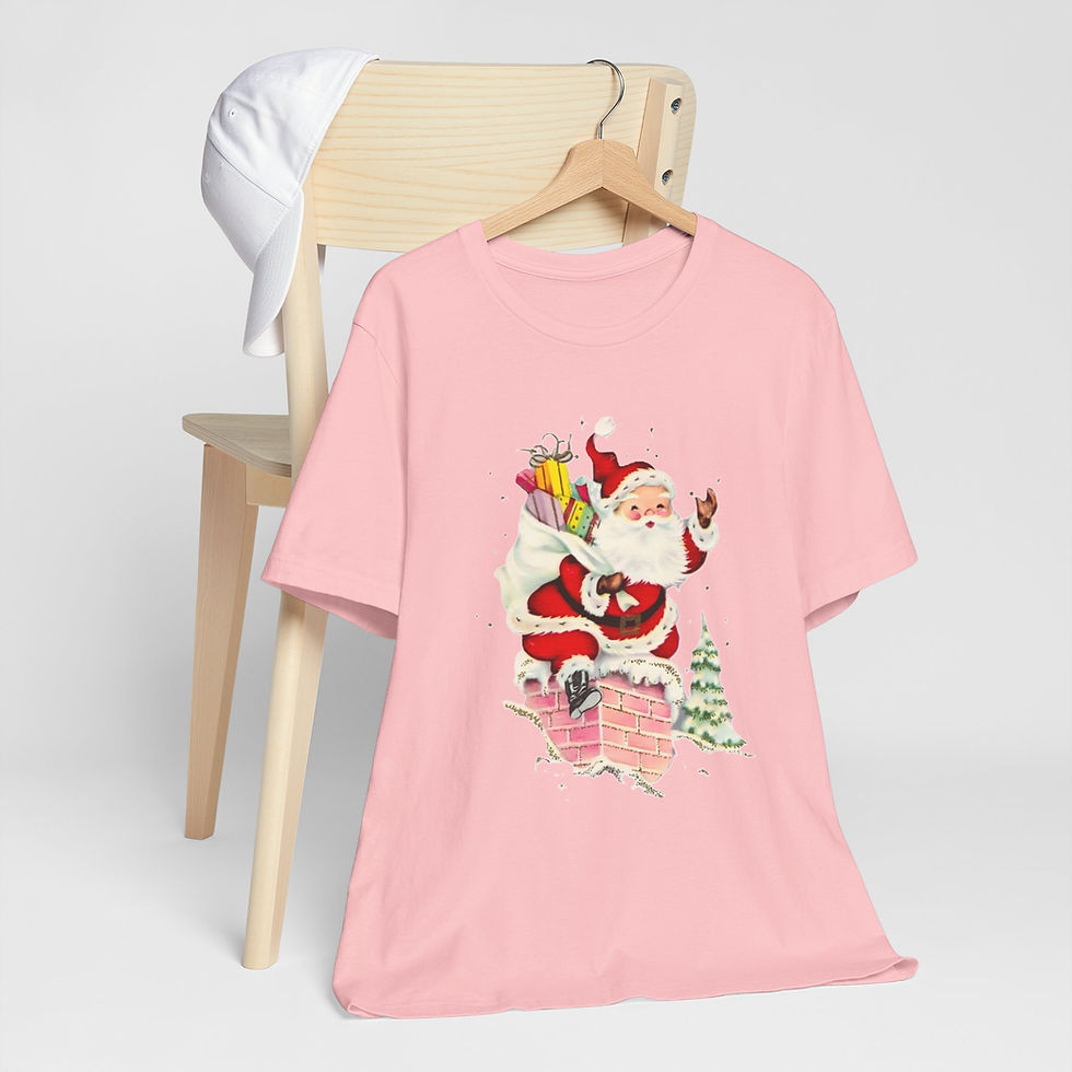 Thumbnail: Retro Santa T-Shirt Going Down Chimney Christmas Vintage Art Tee Holiday Apparel