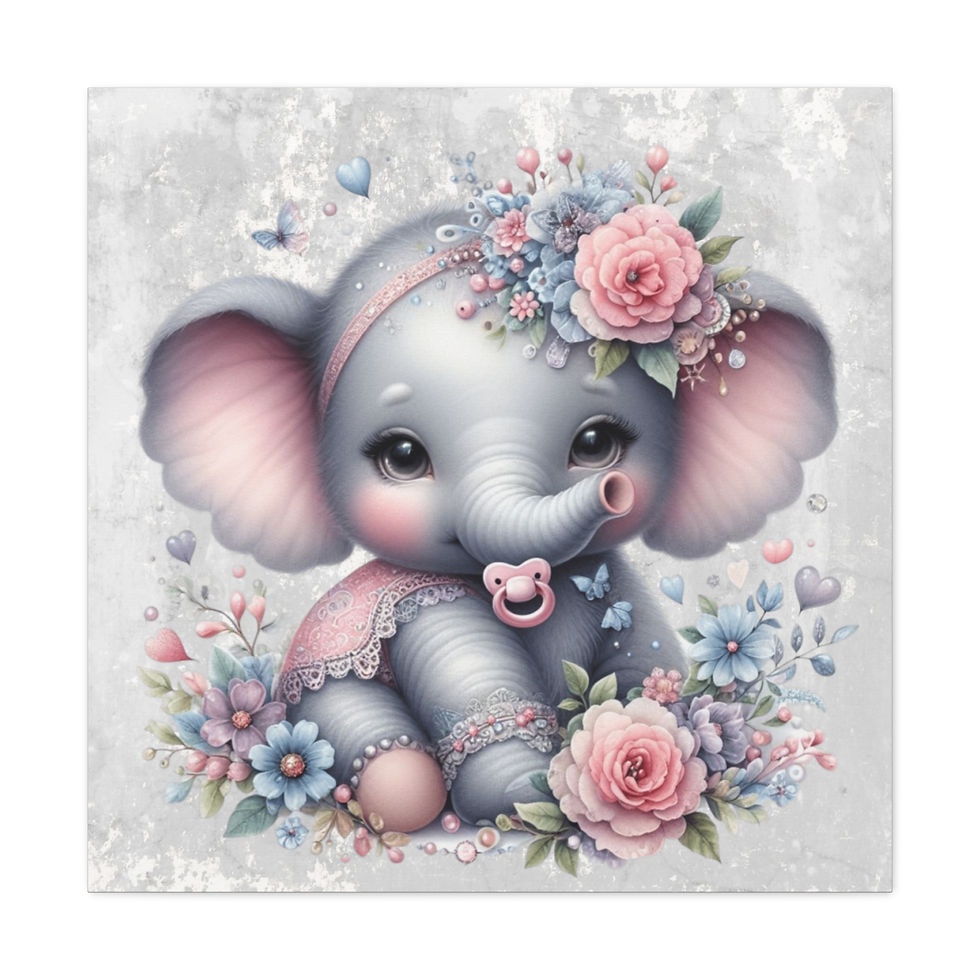 Thumbnail: Artistic Nursery Decor Canvas Art Watercolor BOHO Baby Elephant and Flowers 