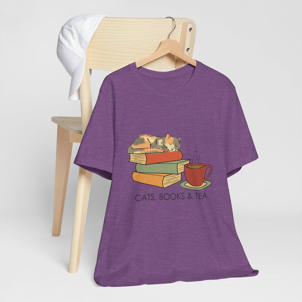 Thumbnail: Wearable Art T-Shirt Cats Books and Tea Expressive Apparel Funny Gifts