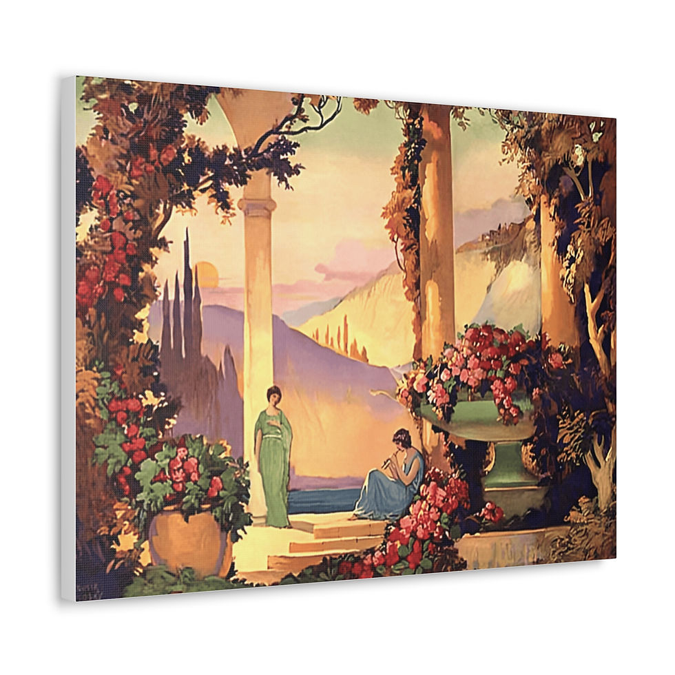 Thumbnail: Canvas Art Deco Women Mountains Lake Flowers Robert Atkinson Fox style Decor 